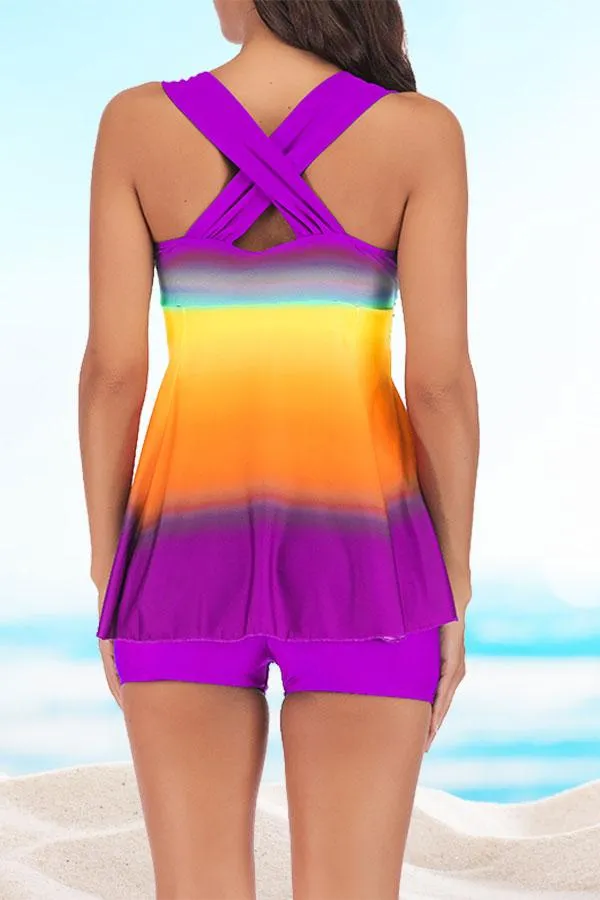 Gradient Colorful Twisted Tankini