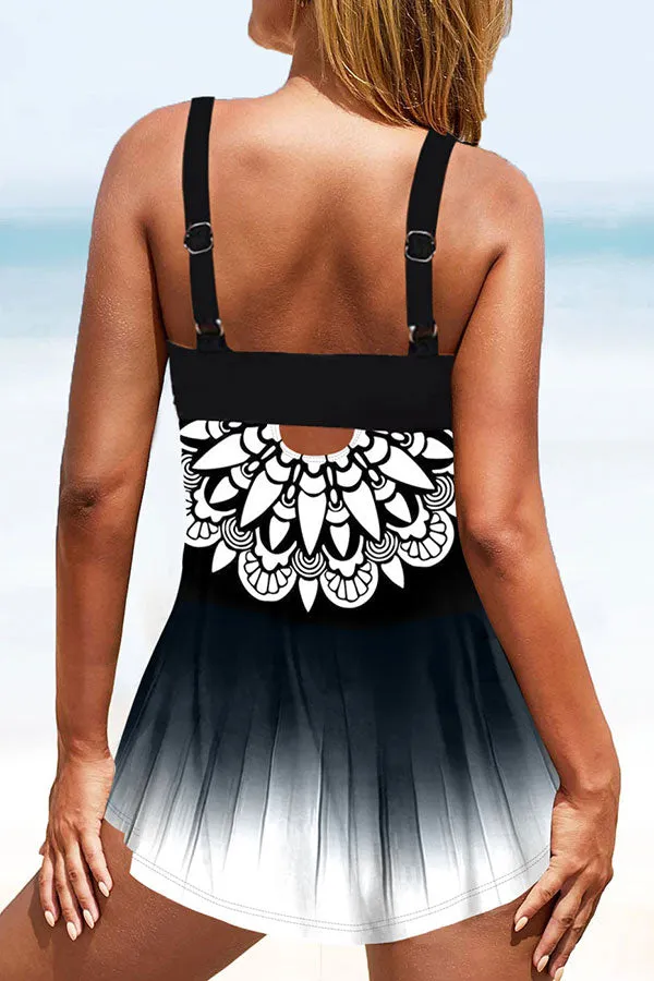Gradient Tribal Print Spaghetti Strap Feminine Tankini