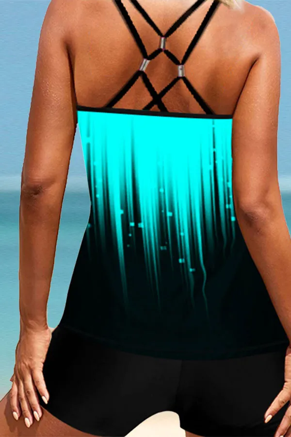 Gradient U Collar Casual Tankini & Shorts