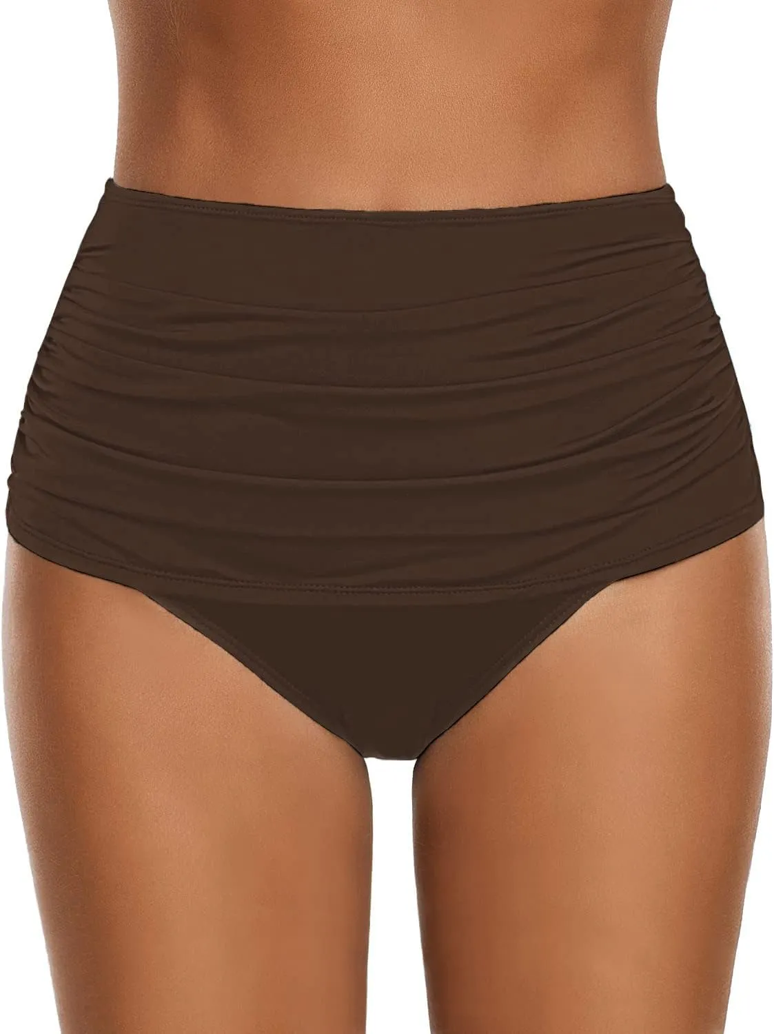 GRAPENT Women's High Waisted Swim Bottom Ruched Bikini Tankini Swimsuit Briefs