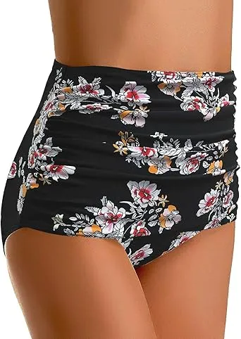 GRAPENT Women's High Waisted Swim Bottom Ruched Bikini Tankini Swimsuit Briefs
