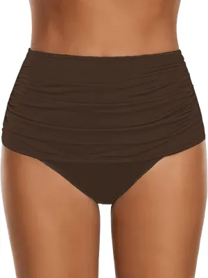 GRAPENT Women's High Waisted Swim Bottom Ruched Bikini Tankini Swimsuit Briefs