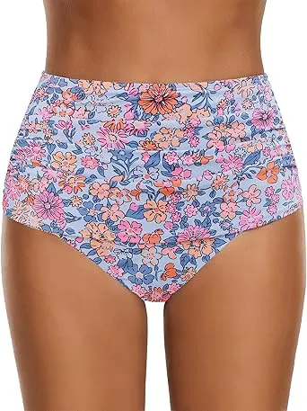 GRAPENT Women's High Waisted Swim Bottom Ruched Bikini Tankini Swimsuit Briefs