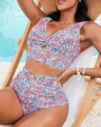 GRAPENT Women's High Waisted Swim Bottom Ruched Bikini Tankini Swimsuit Briefs