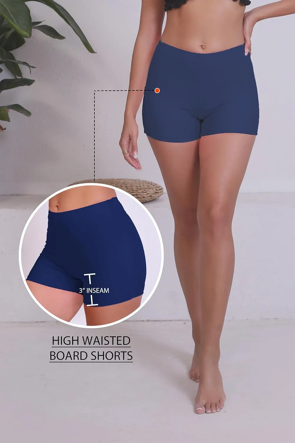 Halcurt Women's 3" High Waisted Swim Board Shorts Tankini Bottoms Boyshorts Beach Swimsuit