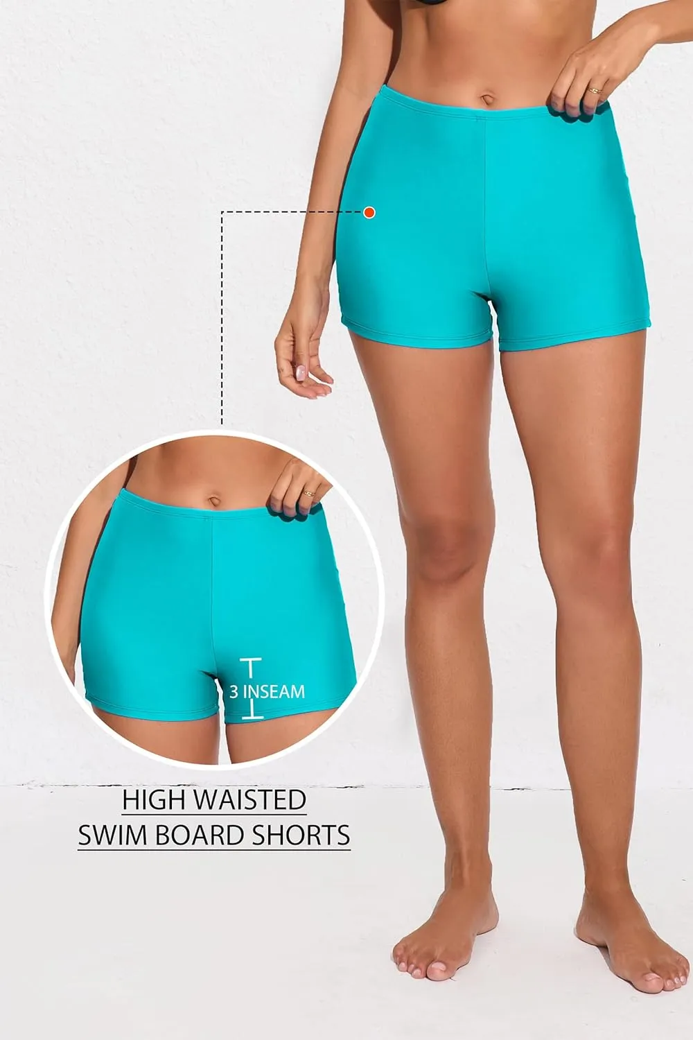 Halcurt Women's 3" High Waisted Swim Board Shorts Tankini Bottoms Boyshorts Beach Swimsuit