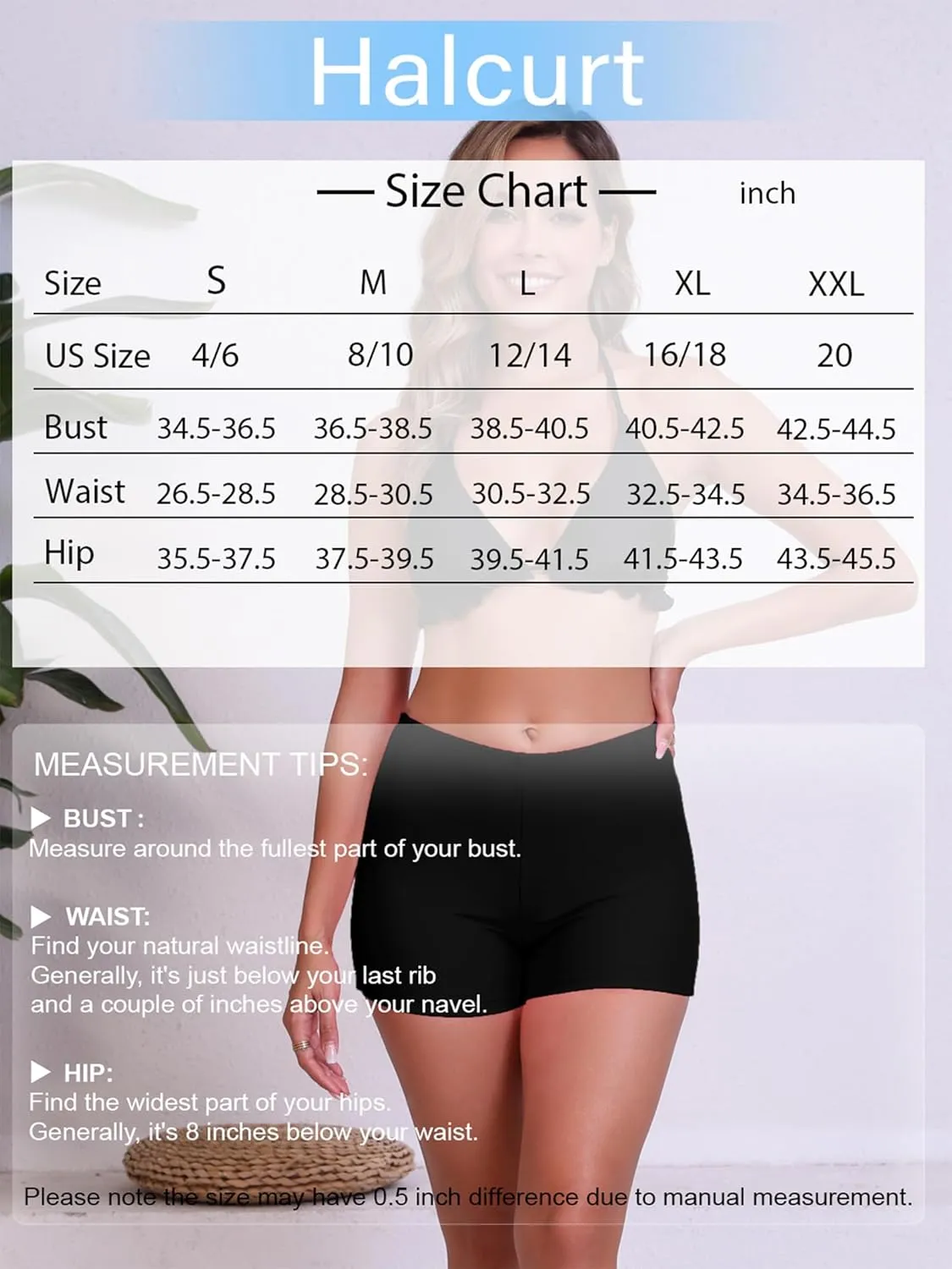 Halcurt Women's 3" High Waisted Swim Board Shorts Tankini Bottoms Boyshorts Beach Swimsuit