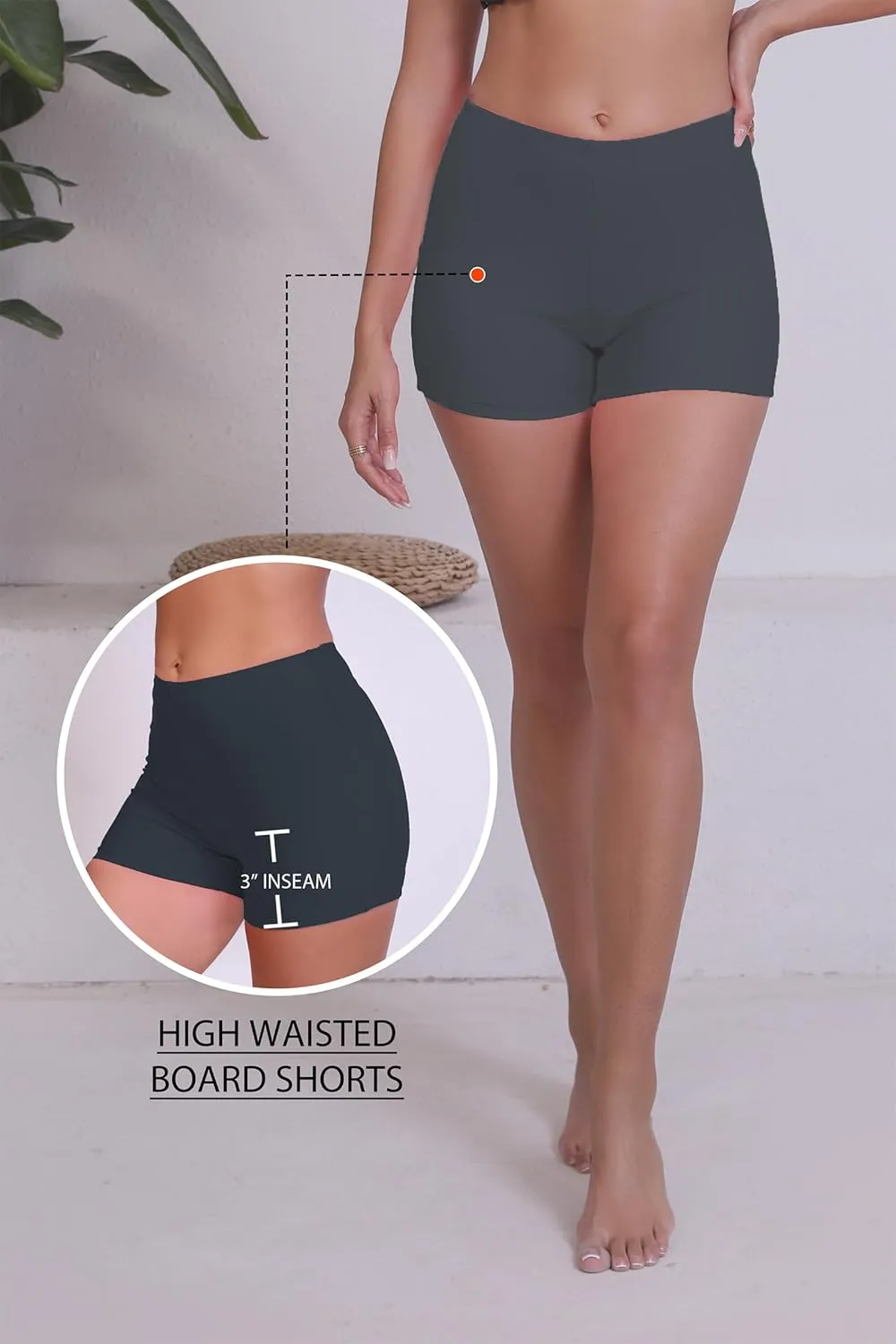 Halcurt Women's 3" High Waisted Swim Board Shorts Tankini Bottoms Boyshorts Beach Swimsuit