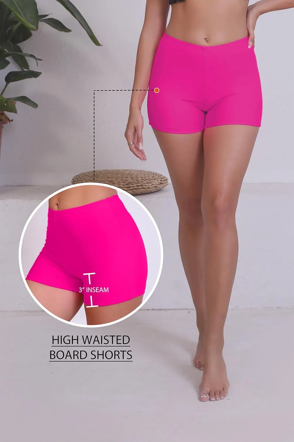 Halcurt Women's 3" High Waisted Swim Board Shorts Tankini Bottoms Boyshorts Beach Swimsuit