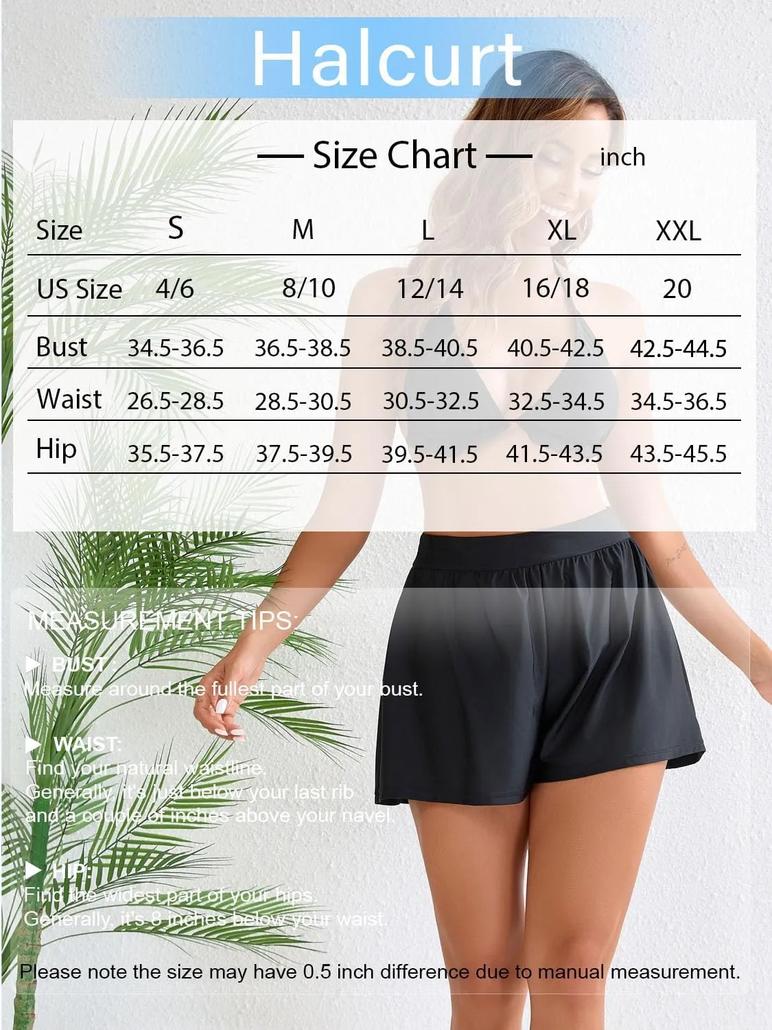 Halcurt Women's High Waisted Board Shorts with Liner Bikini Swim Bottoms
