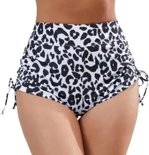 Halcurt Women's High Waisted Swim Board Shorts Tummy Control Side Tie Adjustable Tankini Swimsuit Bottoms