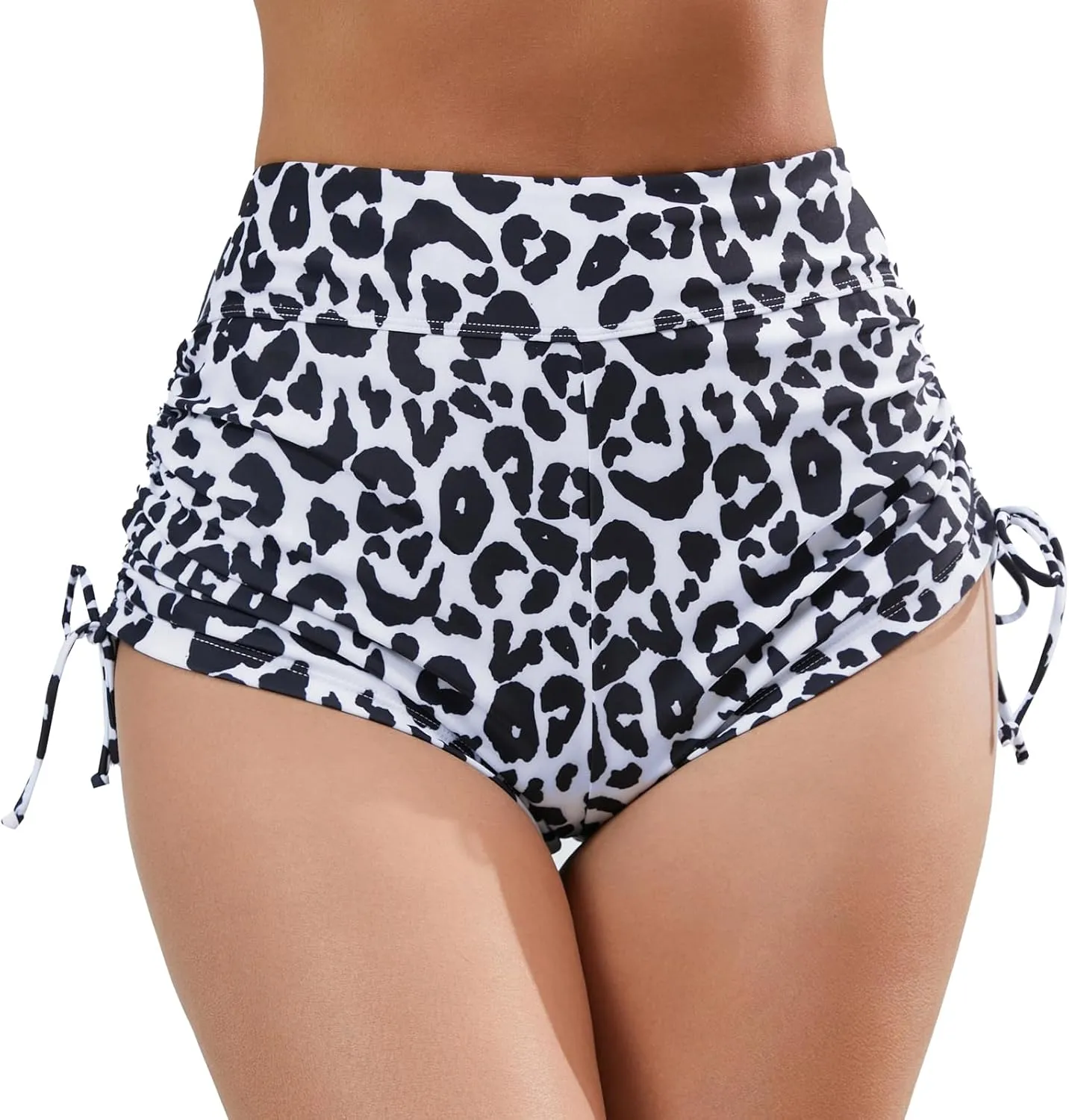 Halcurt Women's High Waisted Swim Board Shorts Tummy Control Side Tie Adjustable Tankini Swimsuit Bottoms
