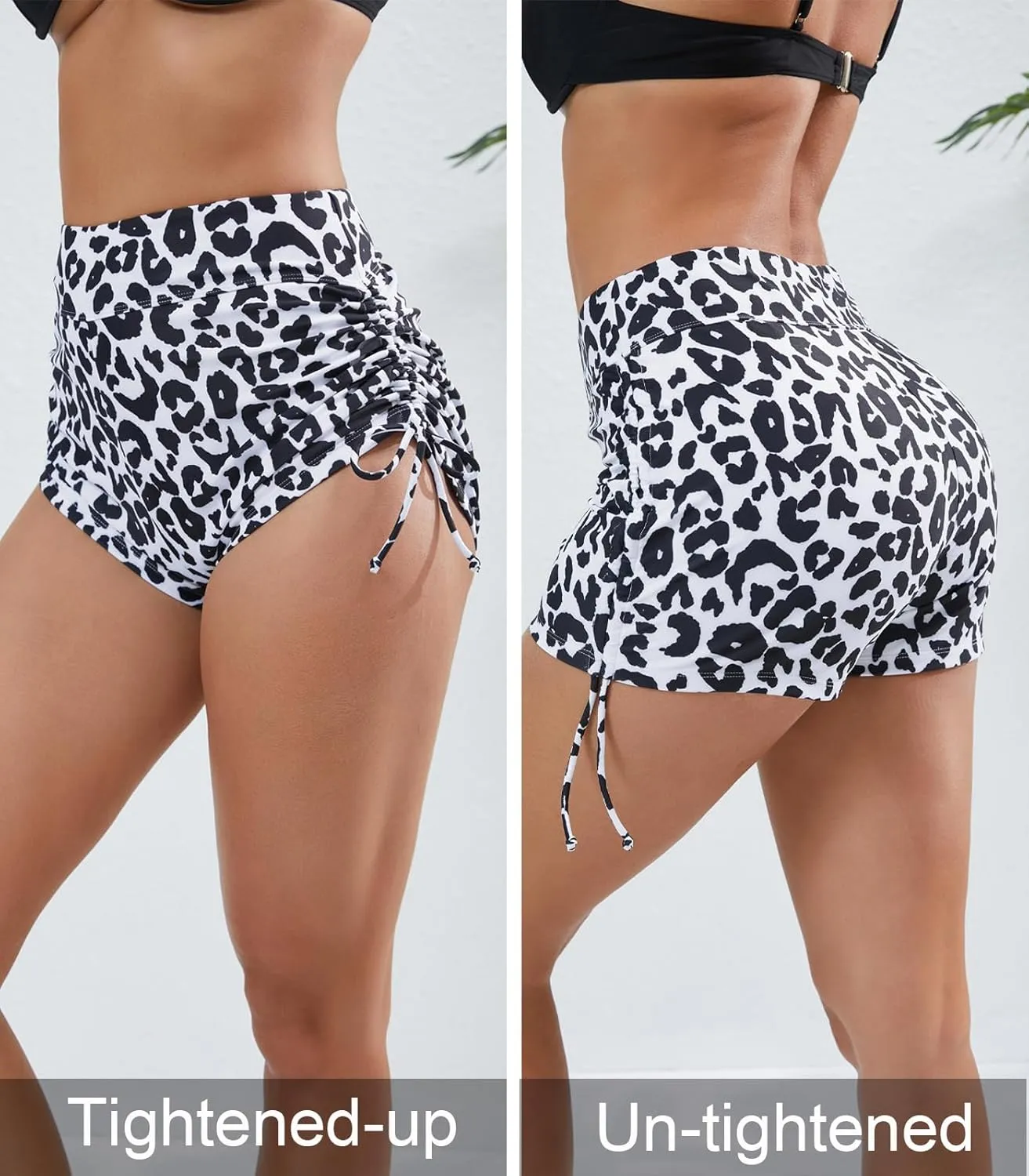 Halcurt Women's High Waisted Swim Board Shorts Tummy Control Side Tie Adjustable Tankini Swimsuit Bottoms