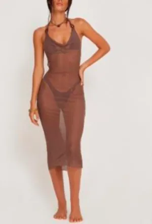 Halter Cowl Neck Tie Back Midi Coverup