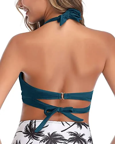 Halter Design Non-Slip Push Up Bikini Top-Teal