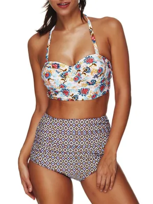 Halter High Waist Printing Push Up Tankinis