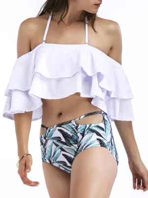 Halter Ruffle Wireless High Waist Tankinis