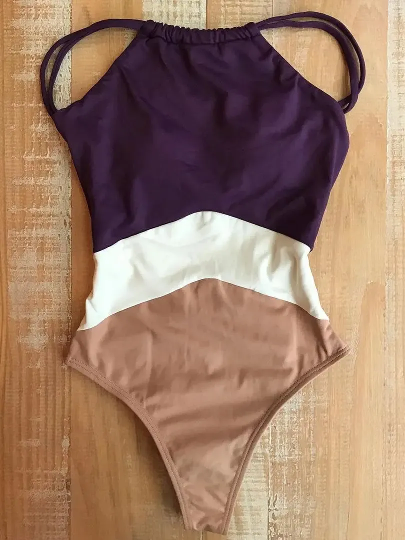 Halter Women's Color-Block Full Coverage Swimsuit