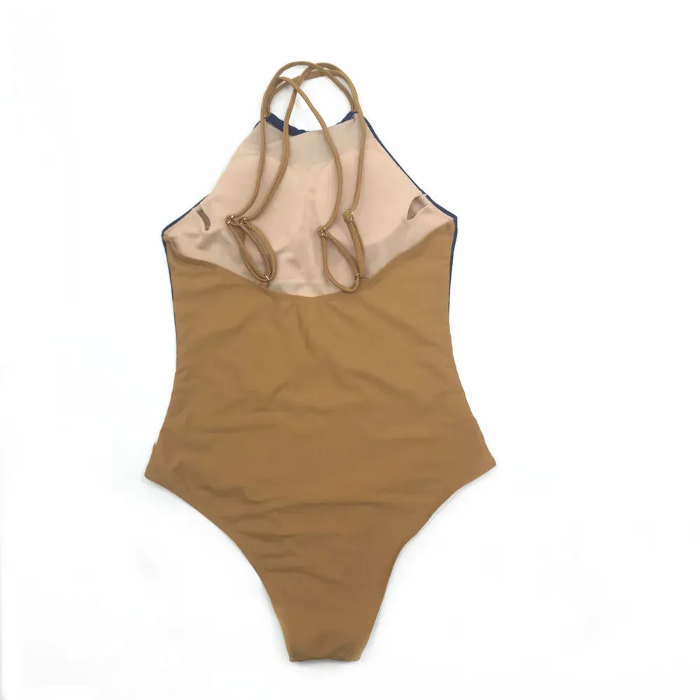 Halter Women's Color-Block Full Coverage Swimsuit
