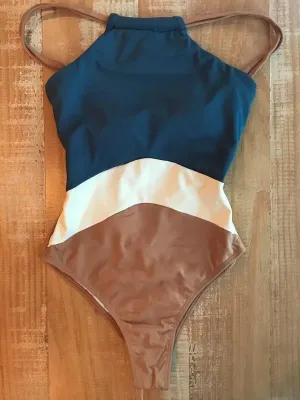 Halter Women's Color-Block Full Coverage Swimsuit
