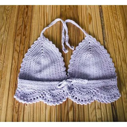 Handmade Lavender Cotton Crochet Top, Boho knit halter