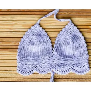 Handmade Lavender Cotton Crochet Top, Boho knit halter