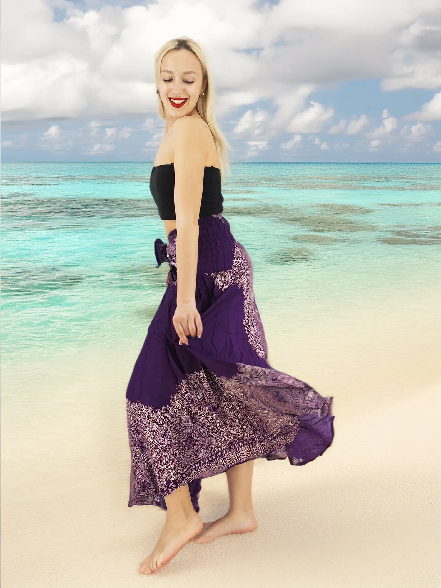 Handmade Rayon Boho Hippie Two In One Skirt Dress One Size