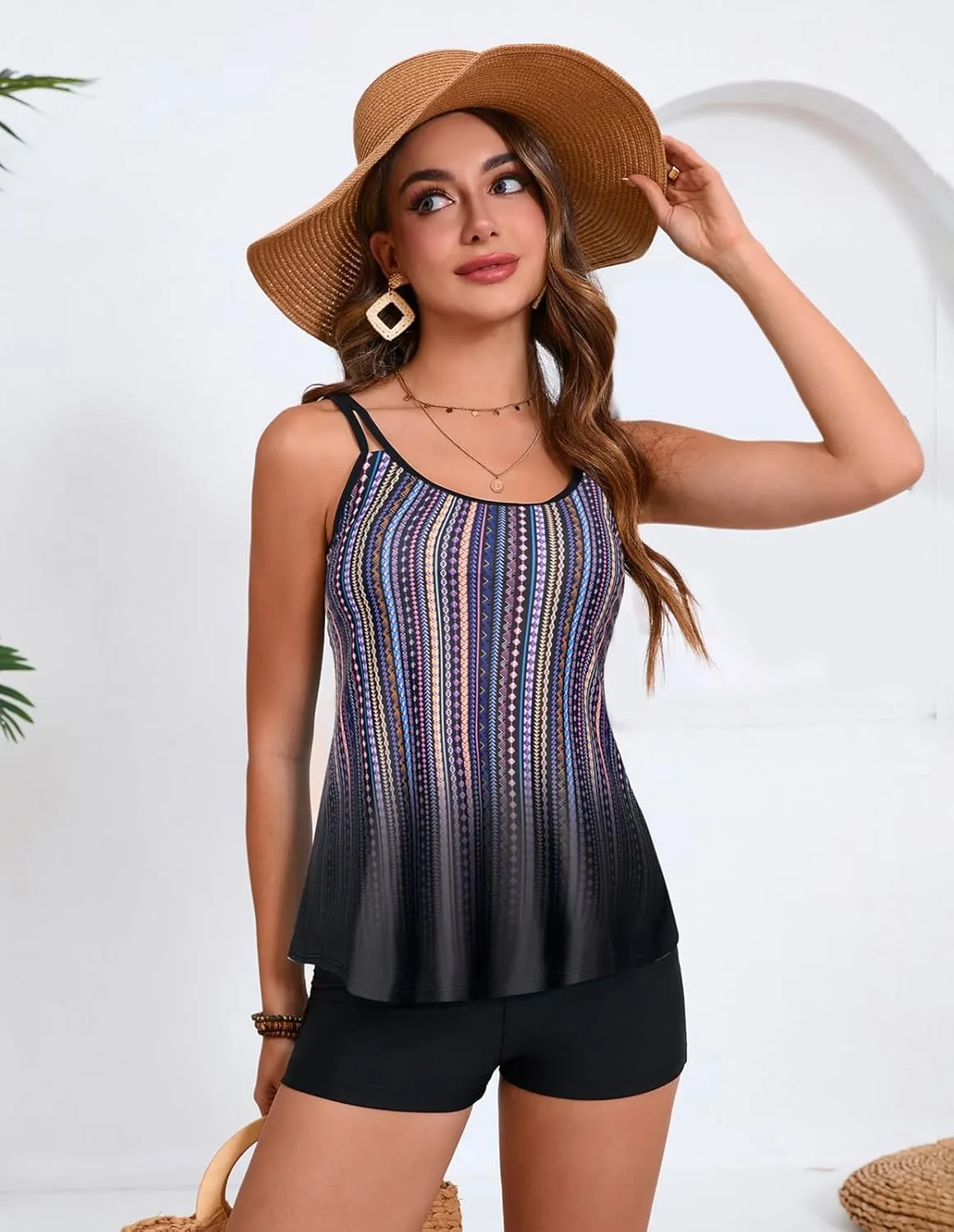 Hanna Nikole Womens Plus Size Tankini Swimsuit Two Piece Bathing Suits Flowy Swim Tops with Boy Shorts