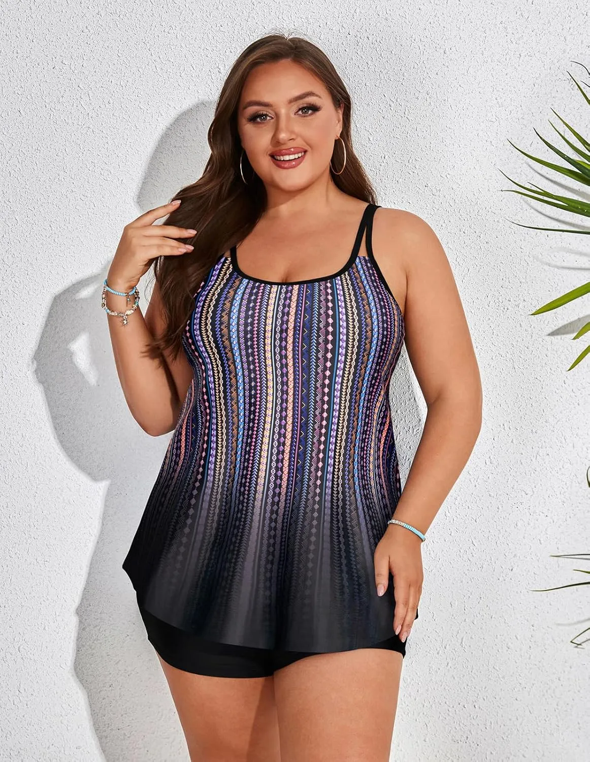Hanna Nikole Womens Plus Size Tankini Swimsuit Two Piece Bathing Suits Flowy Swim Tops with Boy Shorts