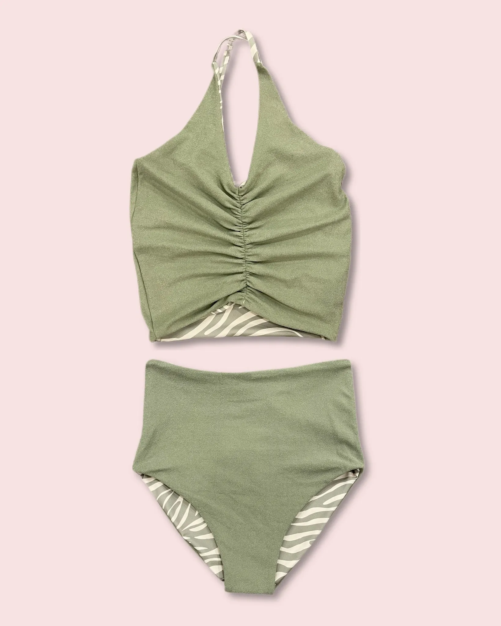 Harper - Reversible Zebra/Green Terry Tankini - $44