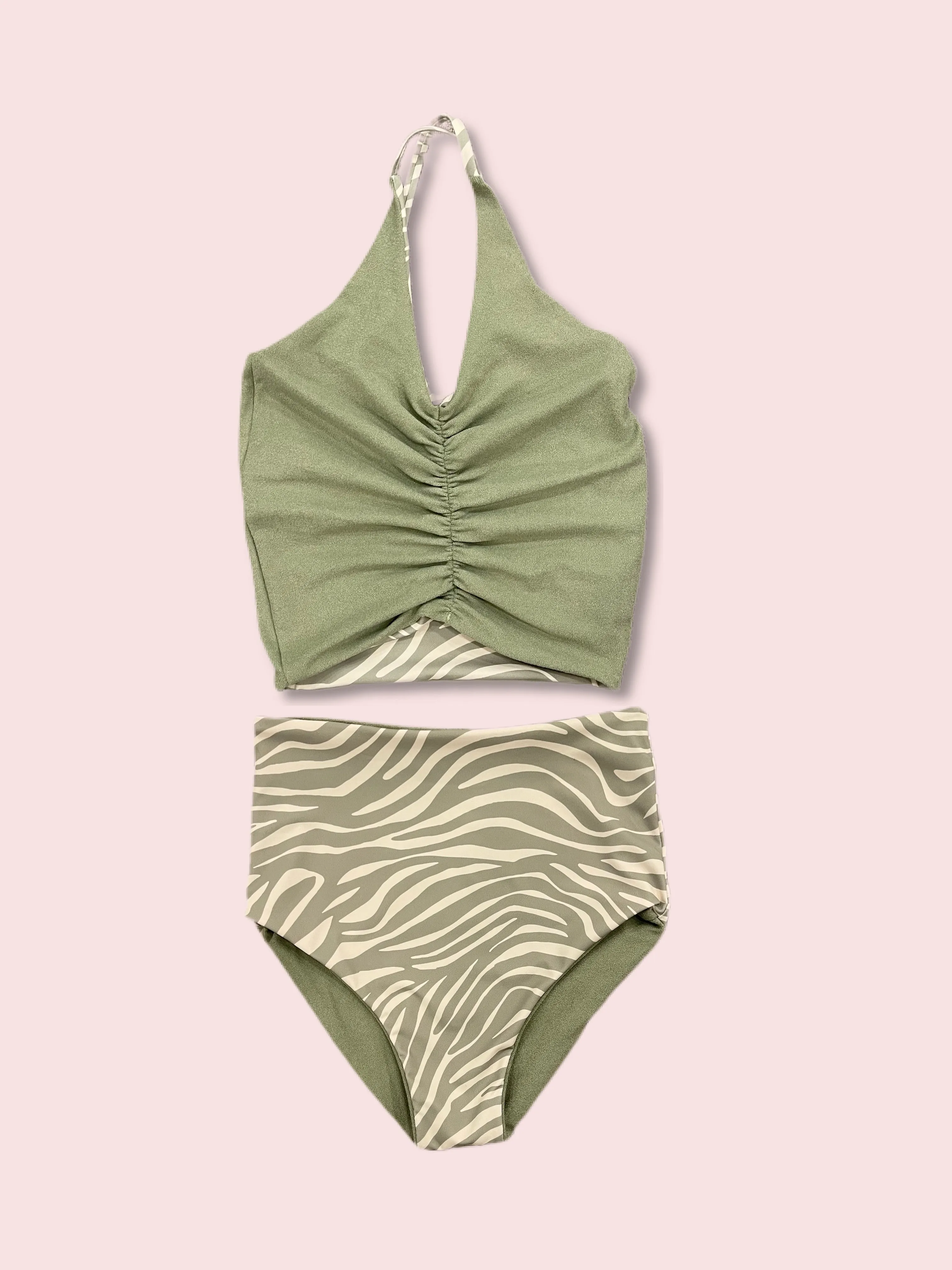 Harper - Reversible Zebra/Green Terry Tankini - $44