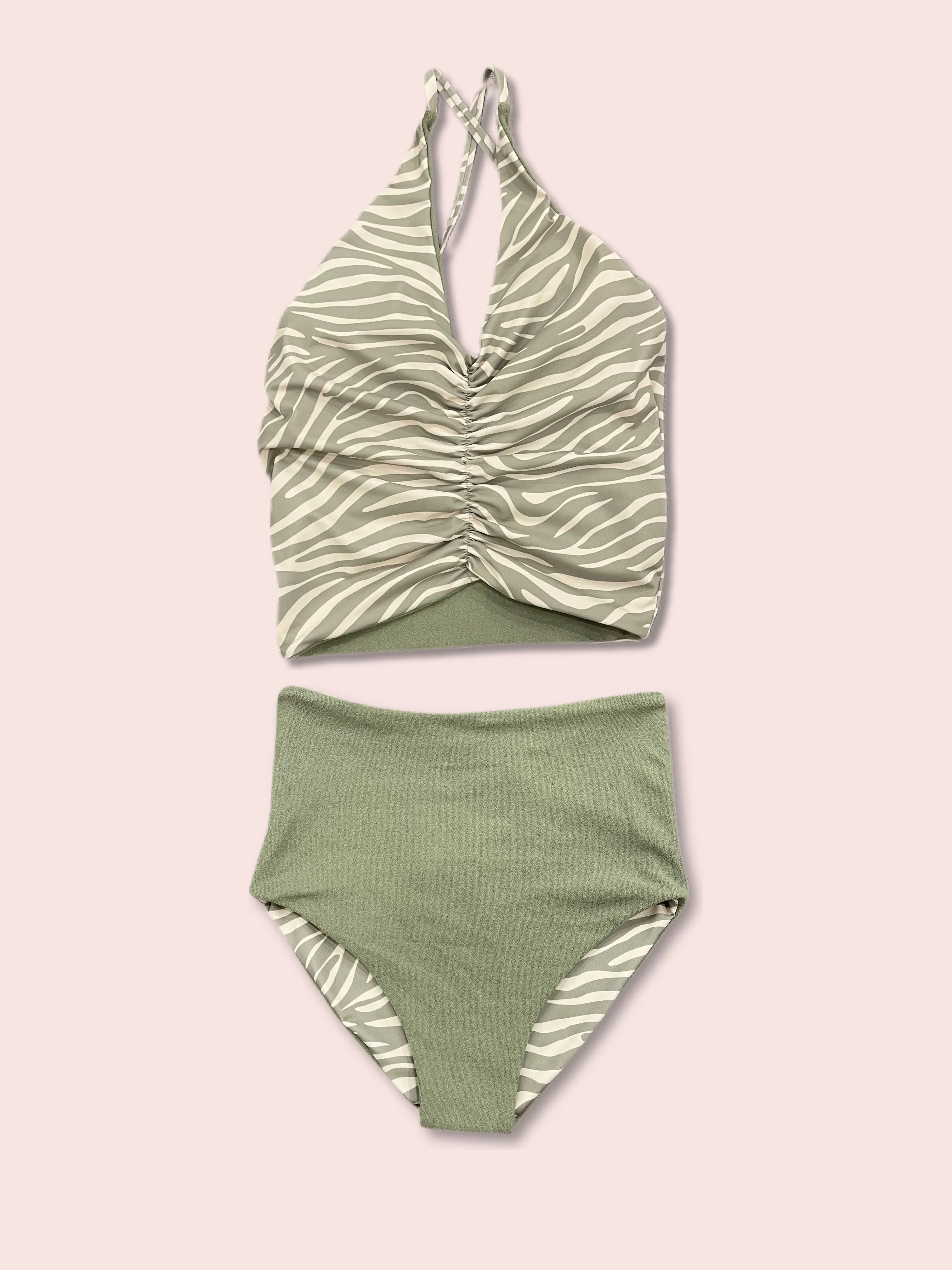 Harper - Reversible Zebra/Green Terry Tankini - $44