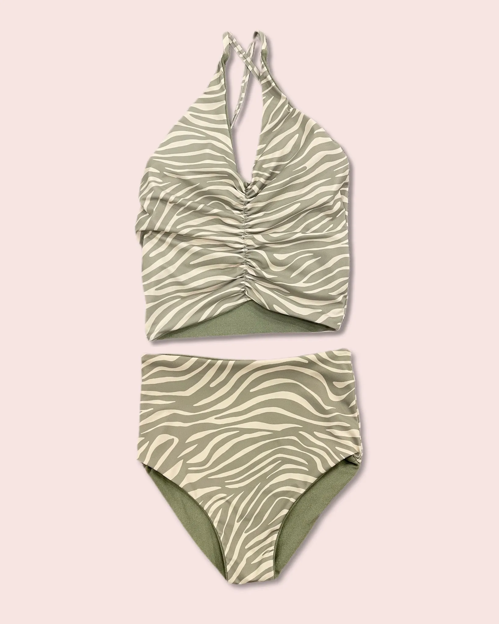 Harper - Reversible Zebra/Green Terry Tankini - $44