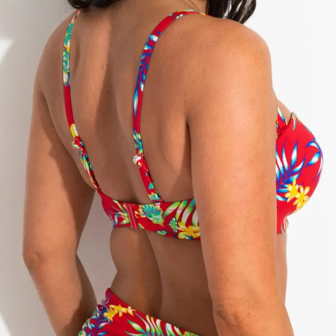 Heatwave Strapless Lightly Padded Bikini Top In Red Floral - Pour Moi
