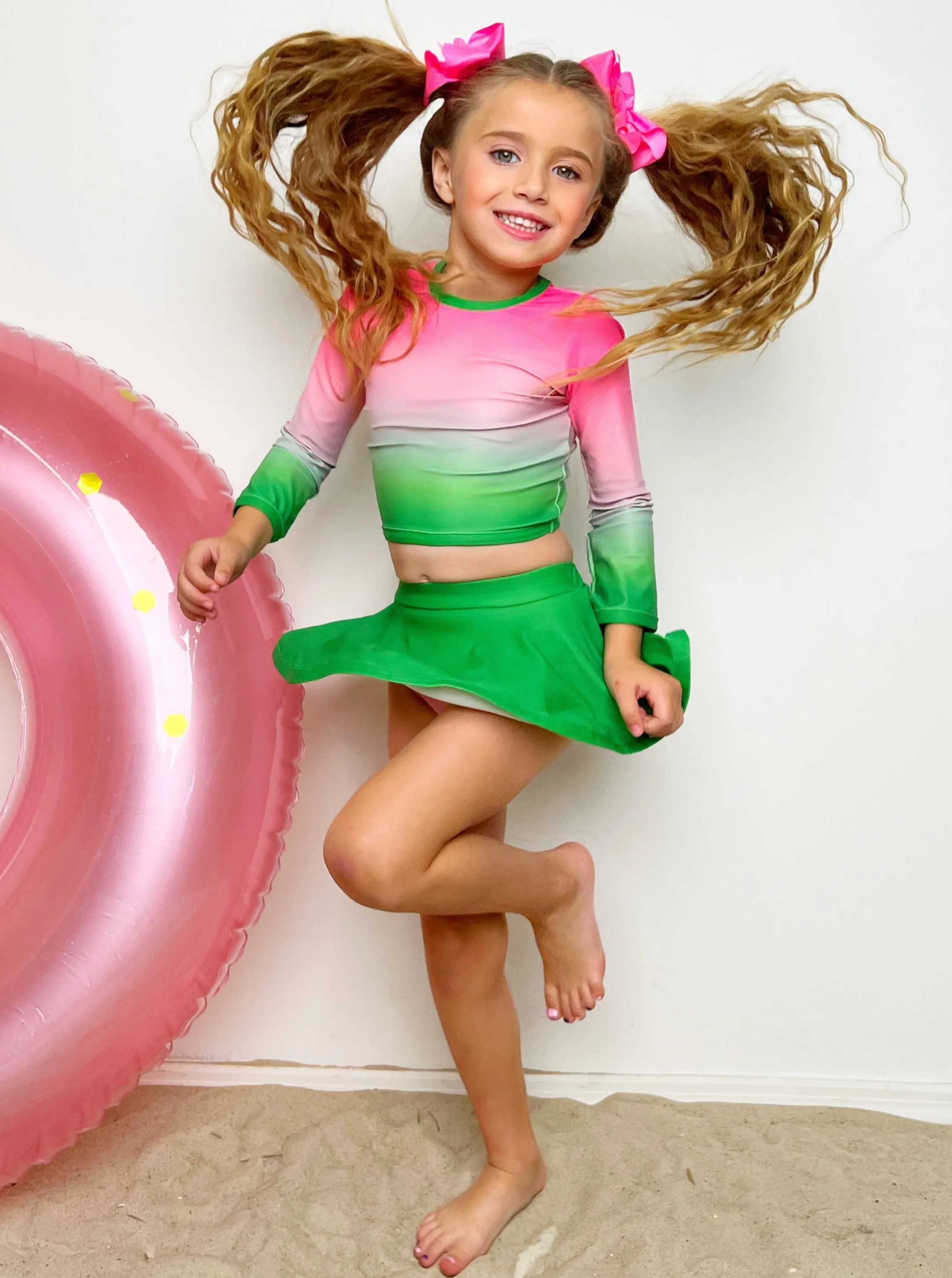 Hello Sweet Summer Skort Rash Guard Two Piece Swimsuit