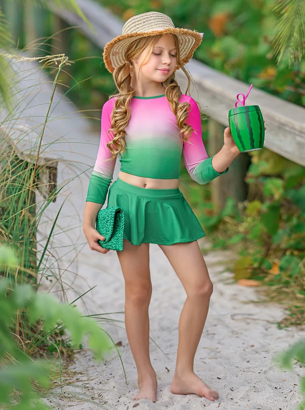 Hello Sweet Summer Skort Rash Guard Two Piece Swimsuit