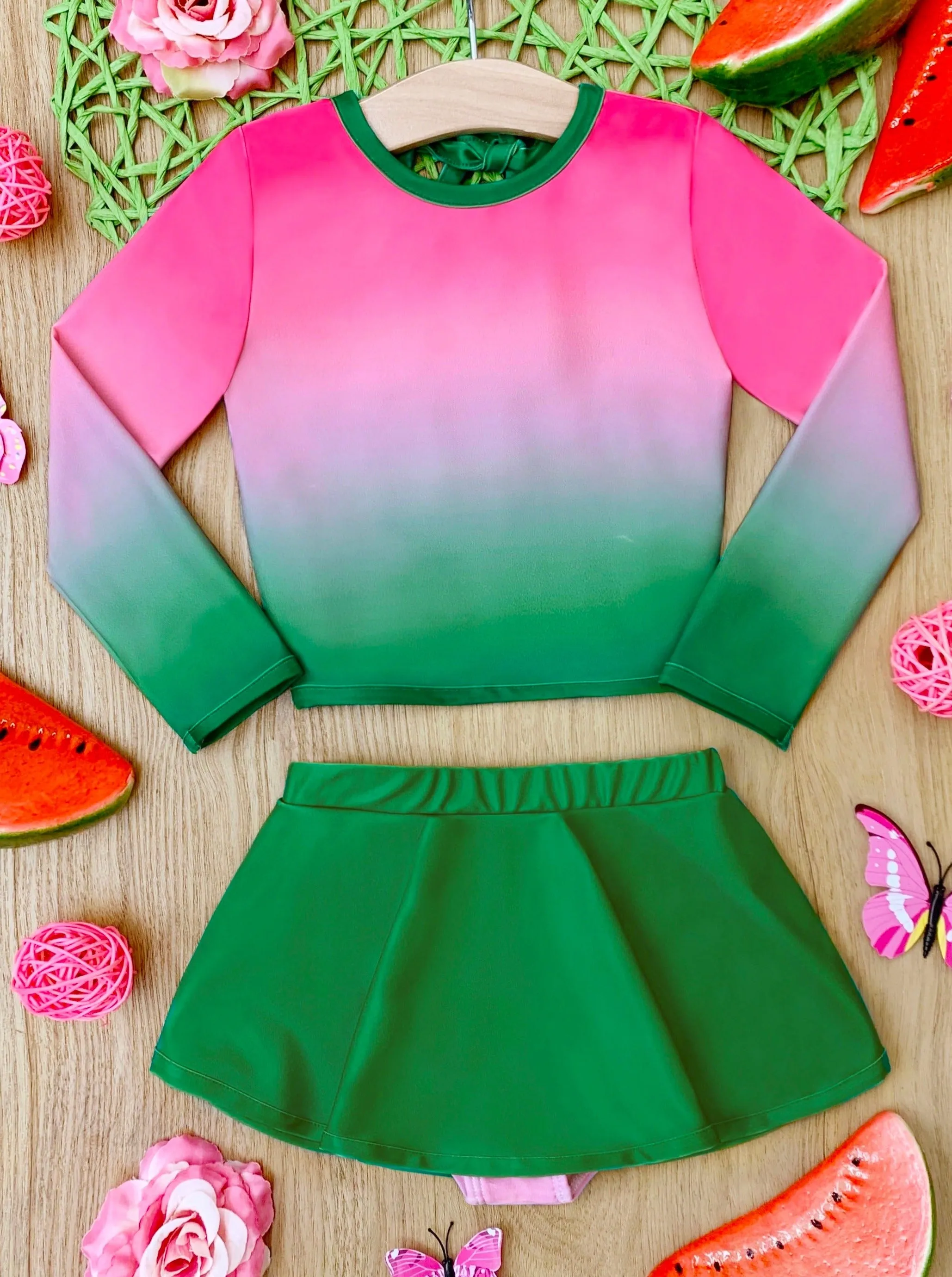 Hello Sweet Summer Skort Rash Guard Two Piece Swimsuit