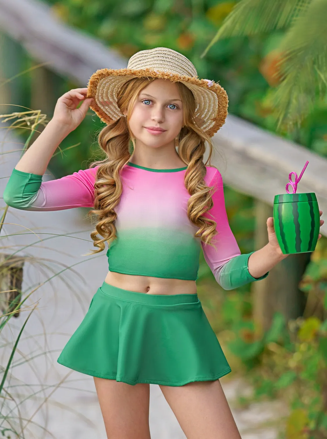 Hello Sweet Summer Skort Rash Guard Two Piece Swimsuit