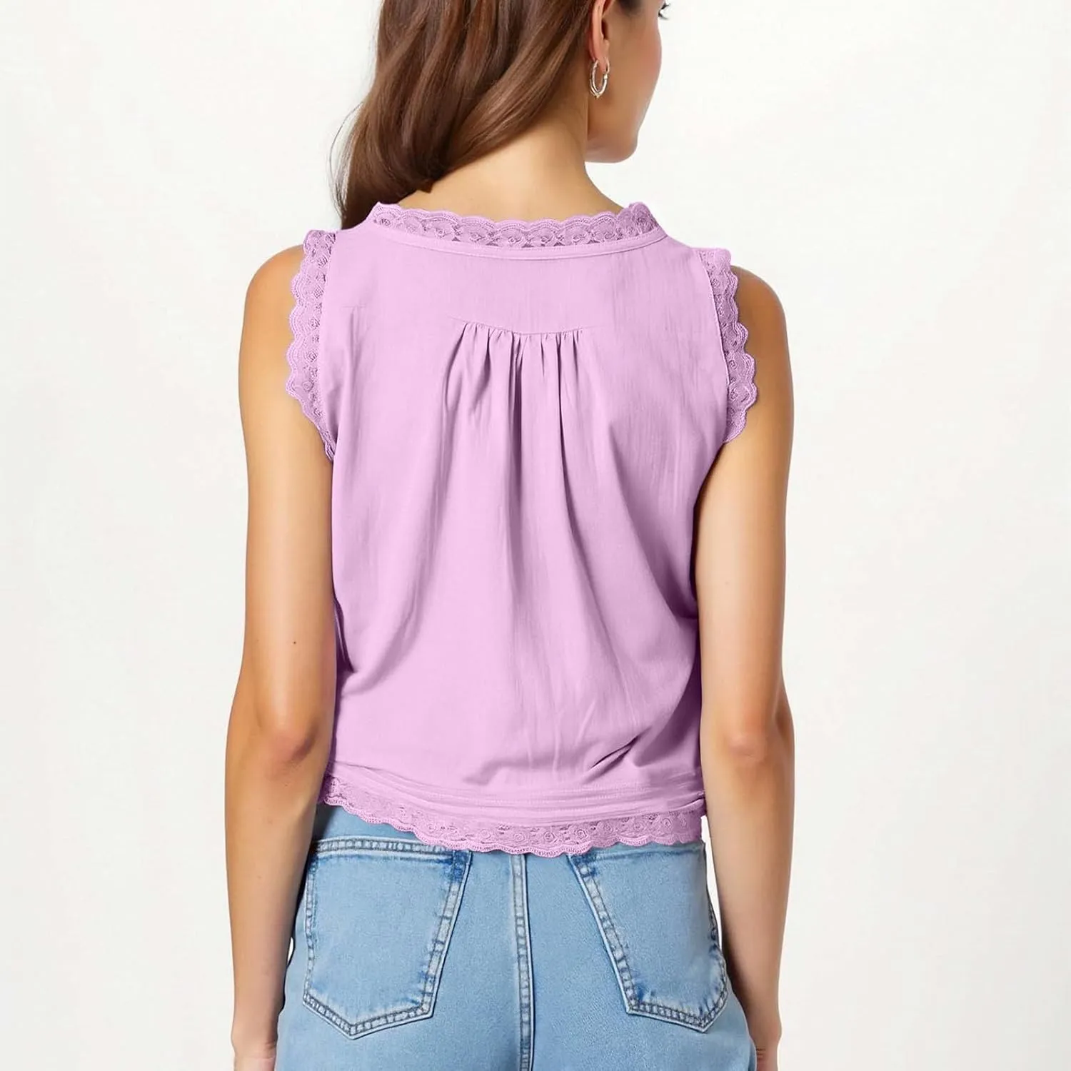 HGps8w Bow Tie Open Front Tank Top for Women Summer Embroidered Lace Trim Sleeveless V Neck Going Out Sexy Vest Crop Tops