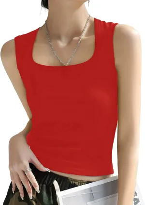 HGps8w Casual Tank Top for Women 2025 Summer Sleeveless Trendy U Neck Slim Fit Basic Solid Baselayer Tee Shirts