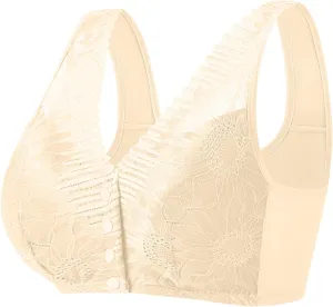 HGps8w Convenient Front Closure Bra for Women Plus Size Wireless Lace Bralette Padded Comfortable Wirefree Sleep Daily Bras