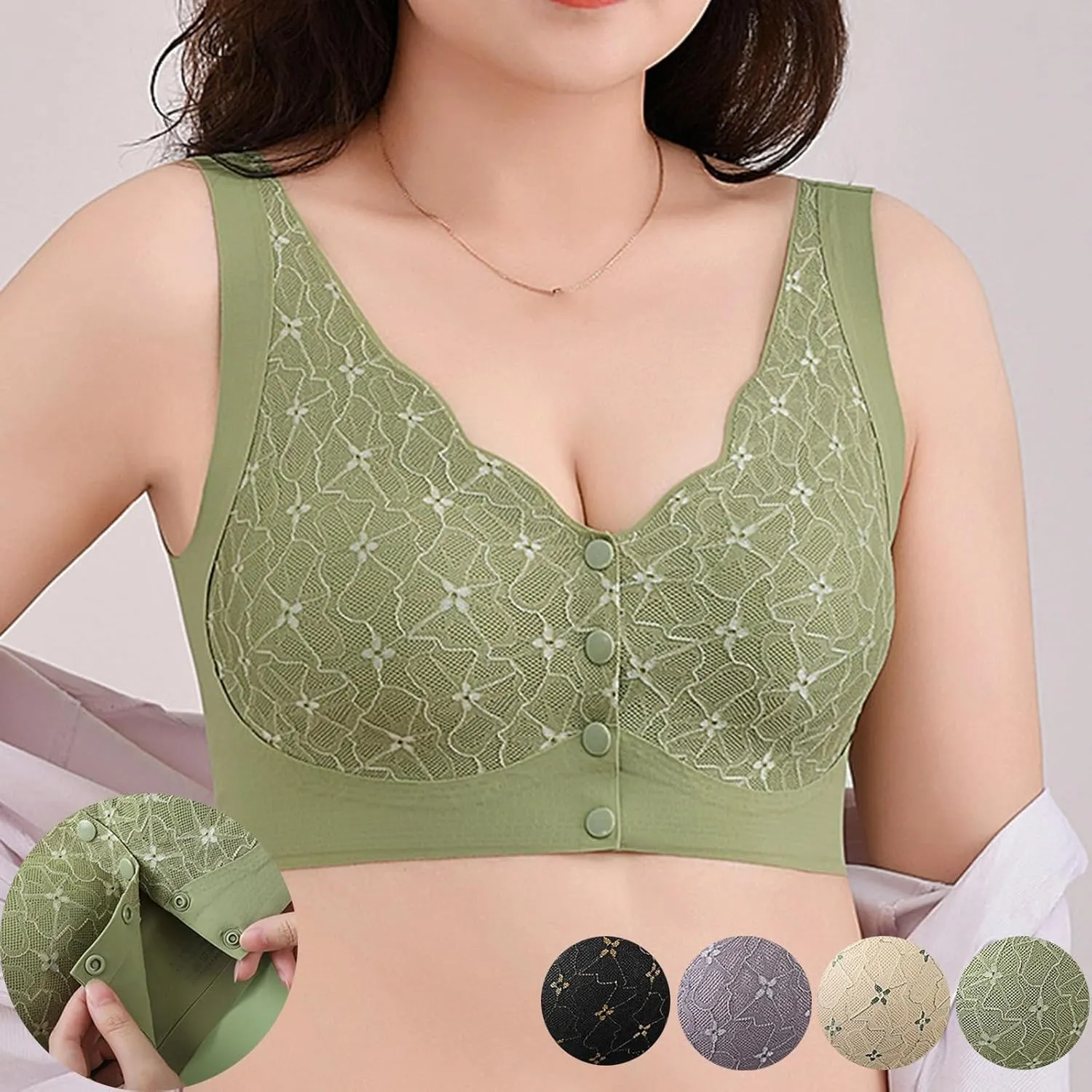 HGps8w Front Closure Lace Bras for Women Wireless Comfort Everyday Bra Adjustable No Underwire Convenient Padded Bralettes
