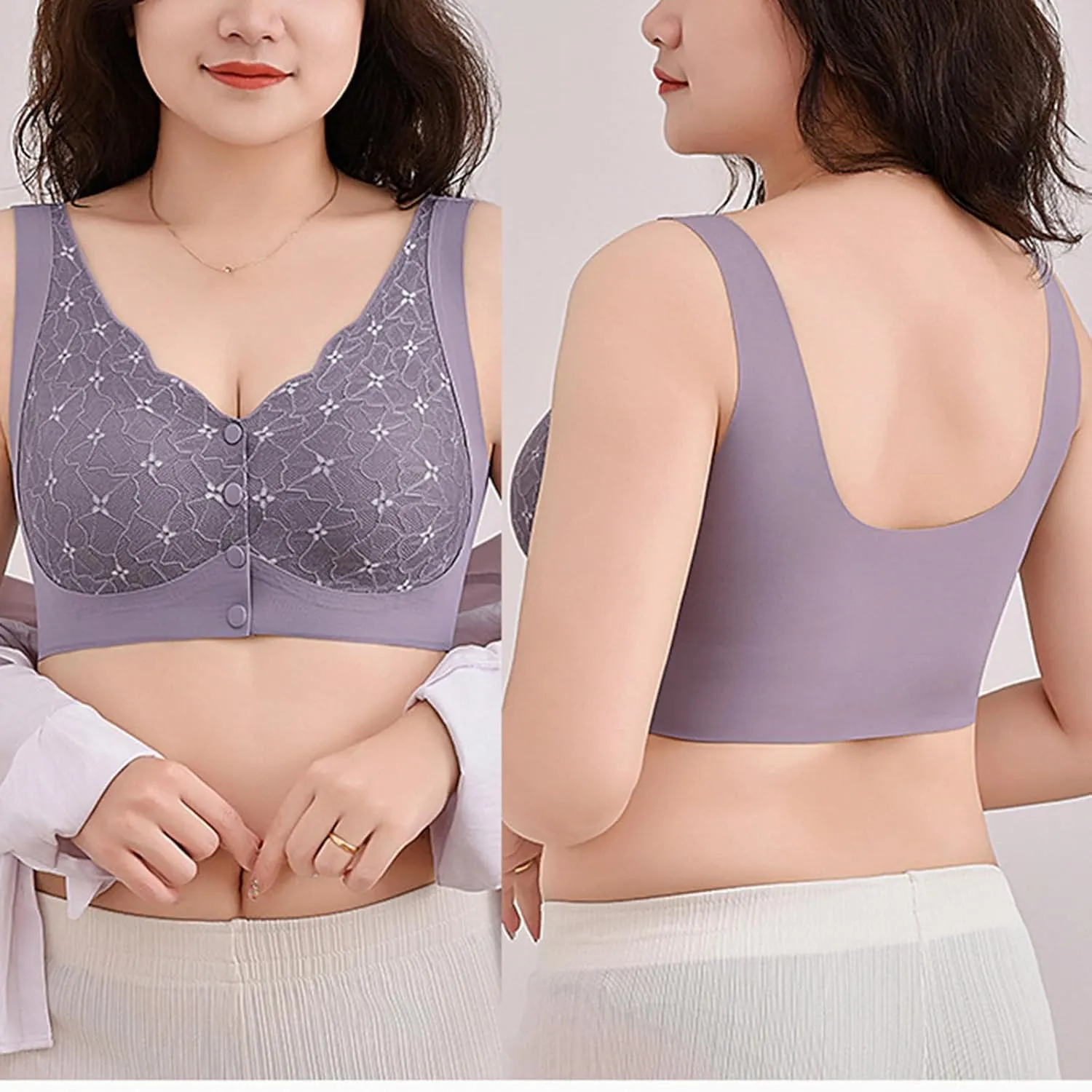 HGps8w Front Closure Lace Bras for Women Wireless Comfort Everyday Bra Adjustable No Underwire Convenient Padded Bralettes