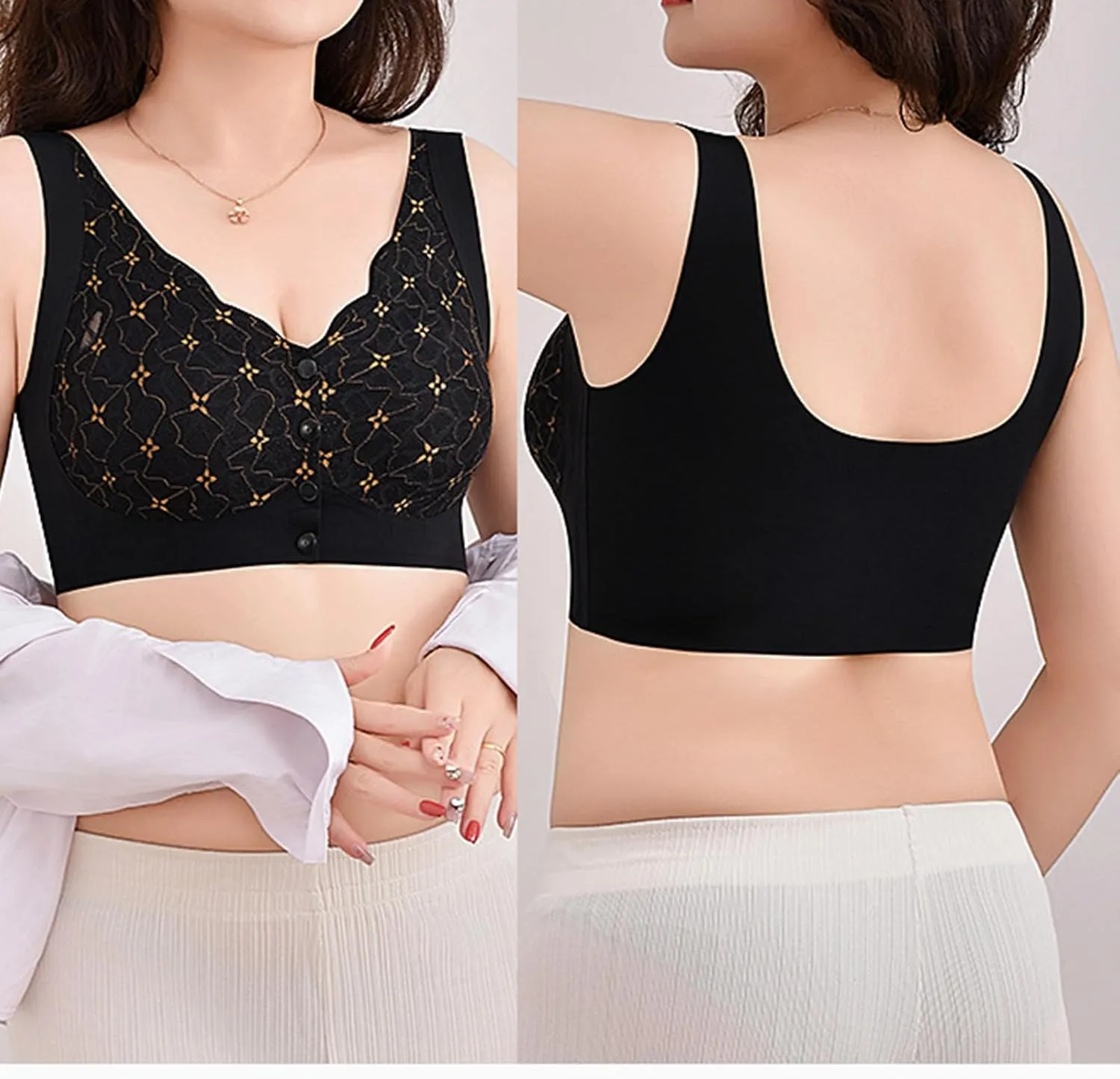 HGps8w Front Closure Lace Bras for Women Wireless Comfort Everyday Bra Adjustable No Underwire Convenient Padded Bralettes