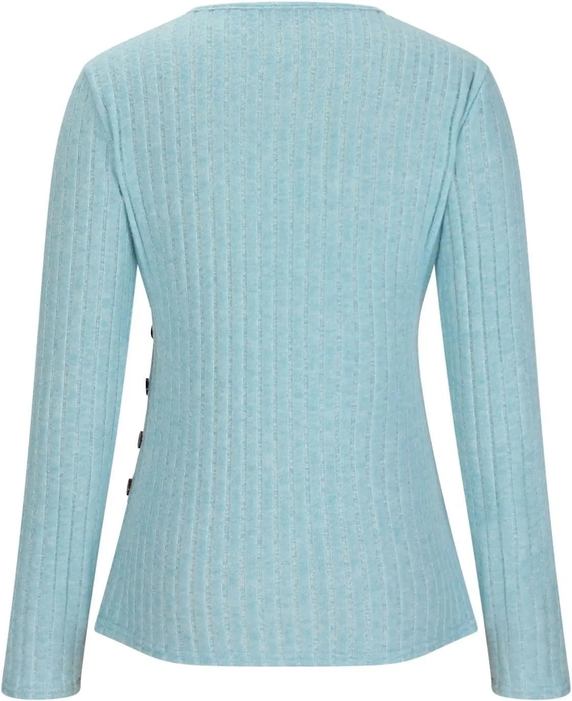 HGps8w Women's Long Sleeve Ribbed T-Shirt, Sexy Slim Fitted V Neck Wrap Ruched Blouses Pullover Business Casual Tunic Tops