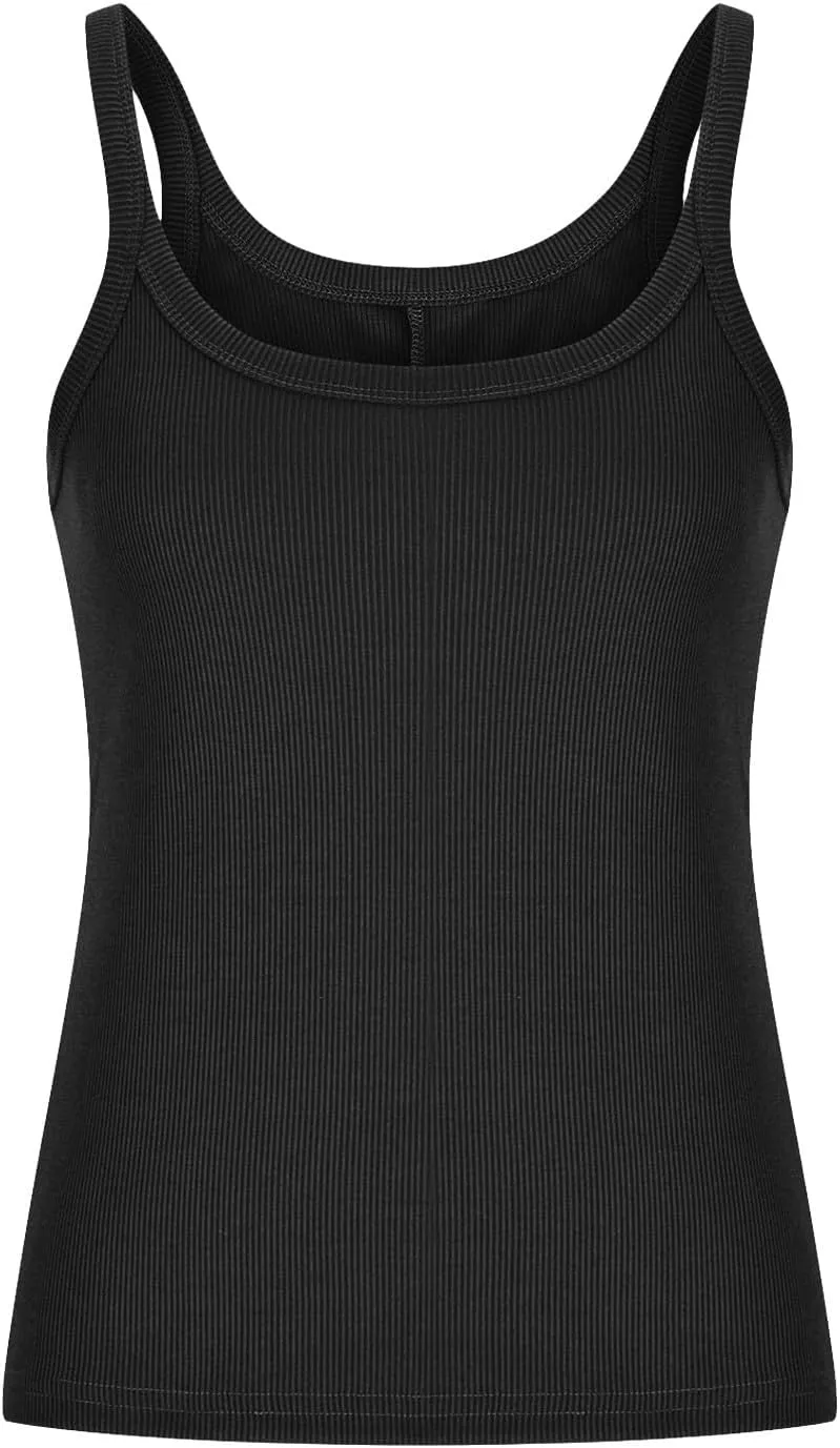 HGps8w Women's Plus Size U Neck Summer Tank Tops Sleeveless Ribbed Strechy Camisole Basic Casual Workout Tee Shirts