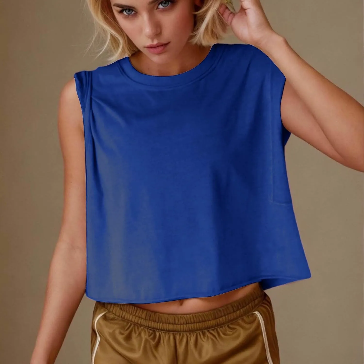 HGps8w Workout Tops for Women Crop Tank Top - Loose Summer Flowy Athletic Gym Sleeveless Cropped Yoga Shirts