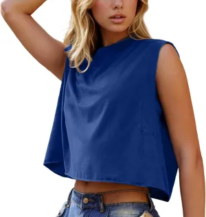 HGps8w Workout Tops for Women Crop Tank Top - Loose Summer Flowy Athletic Gym Sleeveless Cropped Yoga Shirts