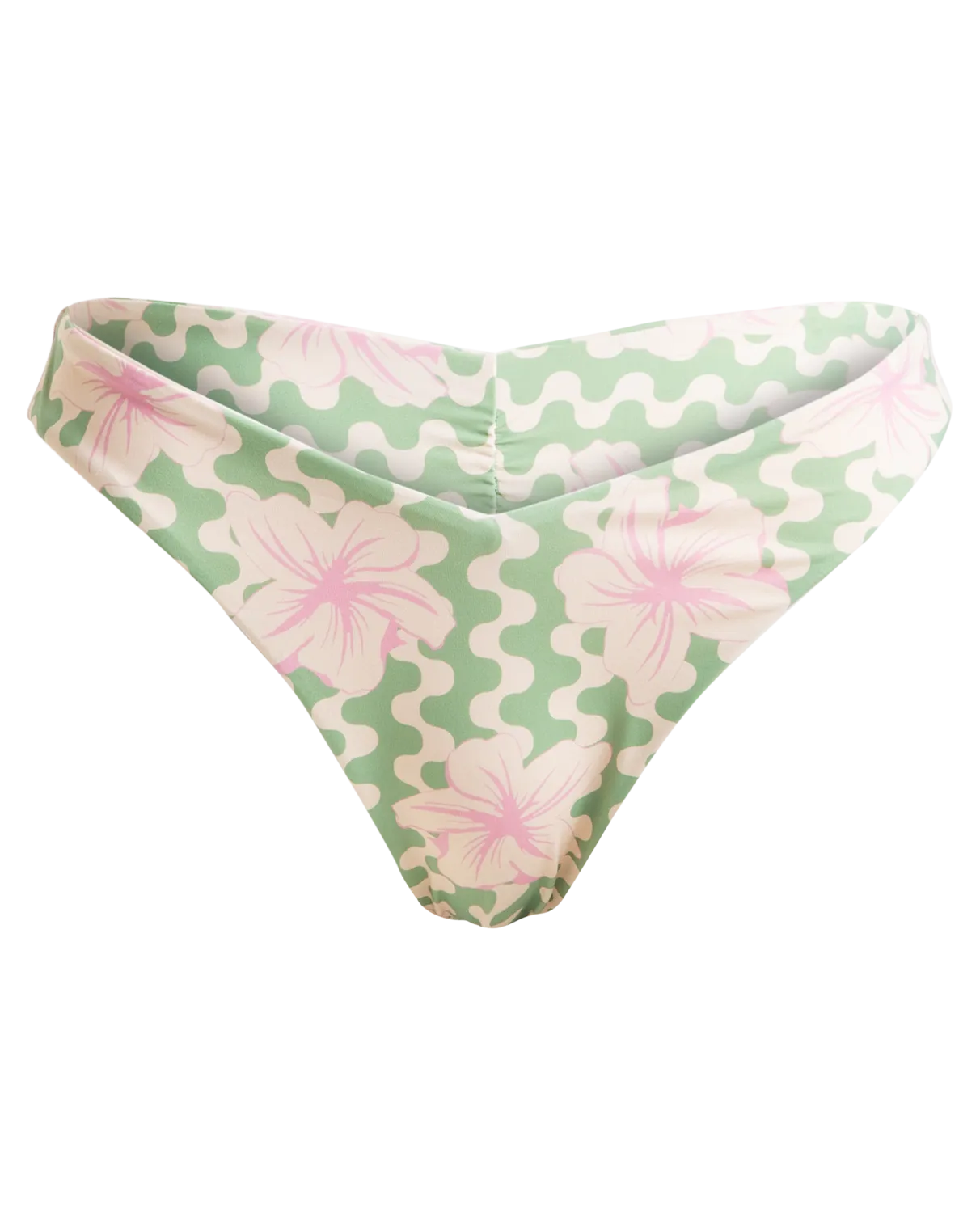 Hibiscus Daze High Leg Cheeky Bikini Bottoms in Basil Party Waves