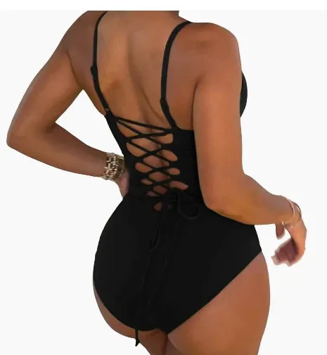 High Cut One-piece Solid Color Swimsuit